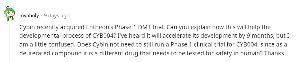Cybin Entheon DMT Clinical Trial Question