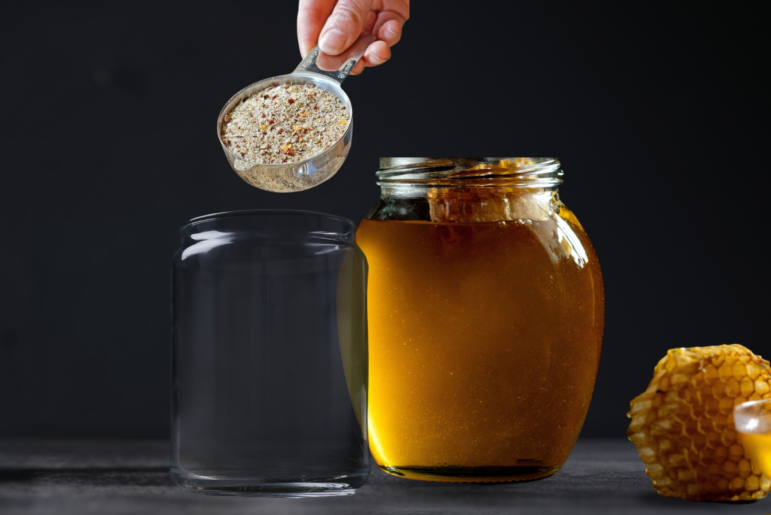 Step-By-Step Guide to Making Blue Honey: Add the ground shrooms to a glass, sterilized jar and mix it with the pure honey.