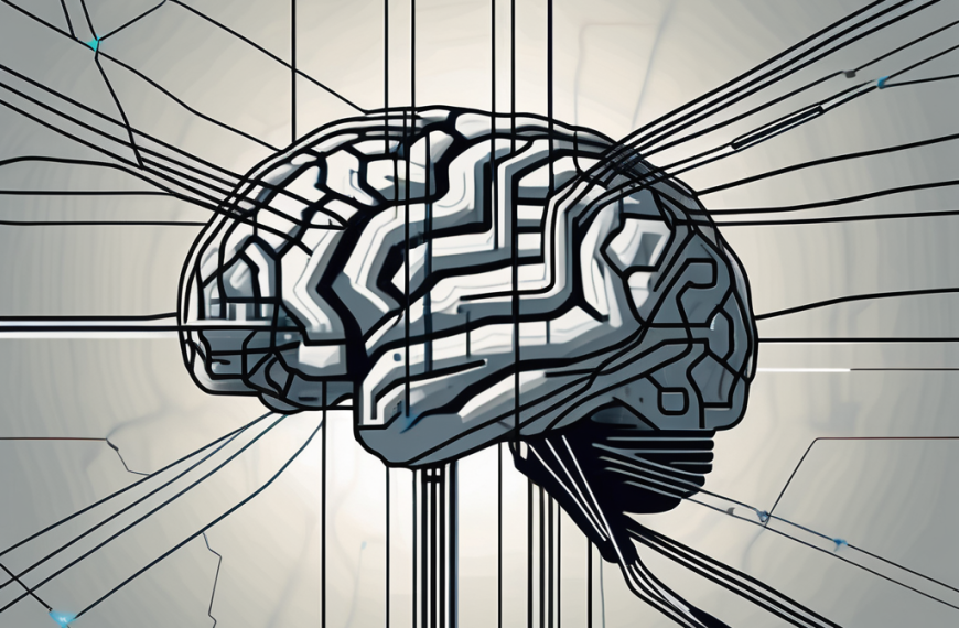 An abstract representation of a brain intertwined with wires and digital circuits